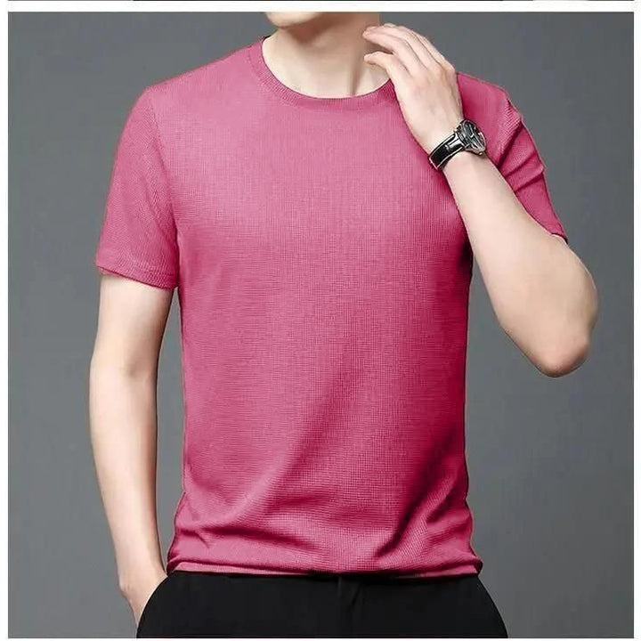 Polyester Stretchable Solid Half Sleeves Mens Round Neck T-Shirt Pack Of 5