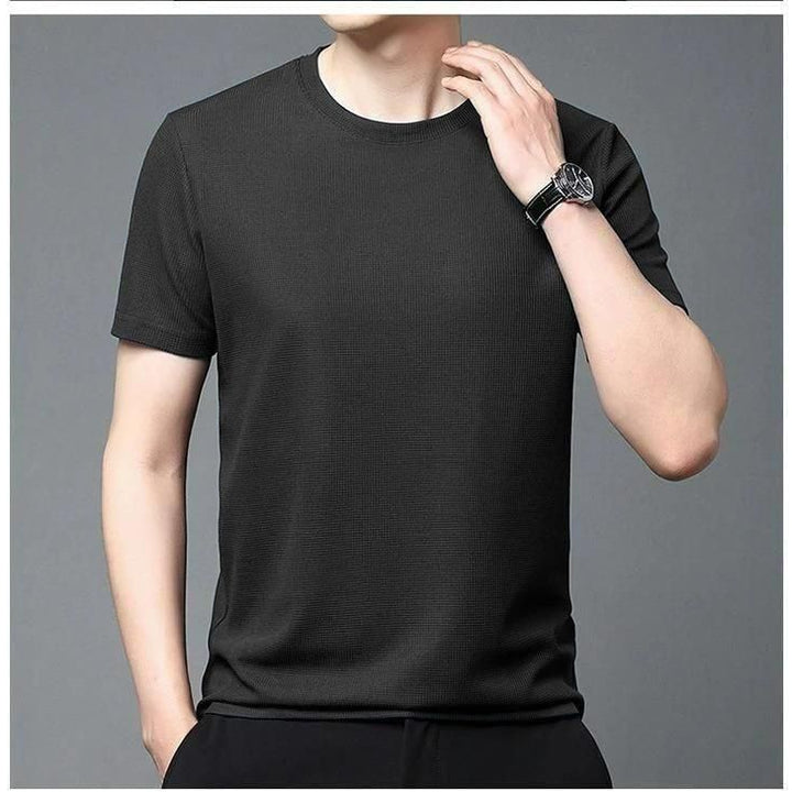 Polyester Stretchable Solid Half Sleeves Mens Round Neck T-Shirt Pack Of 5