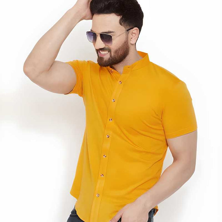 Cotton Blend Solid Half Sleeves Casual Shirt