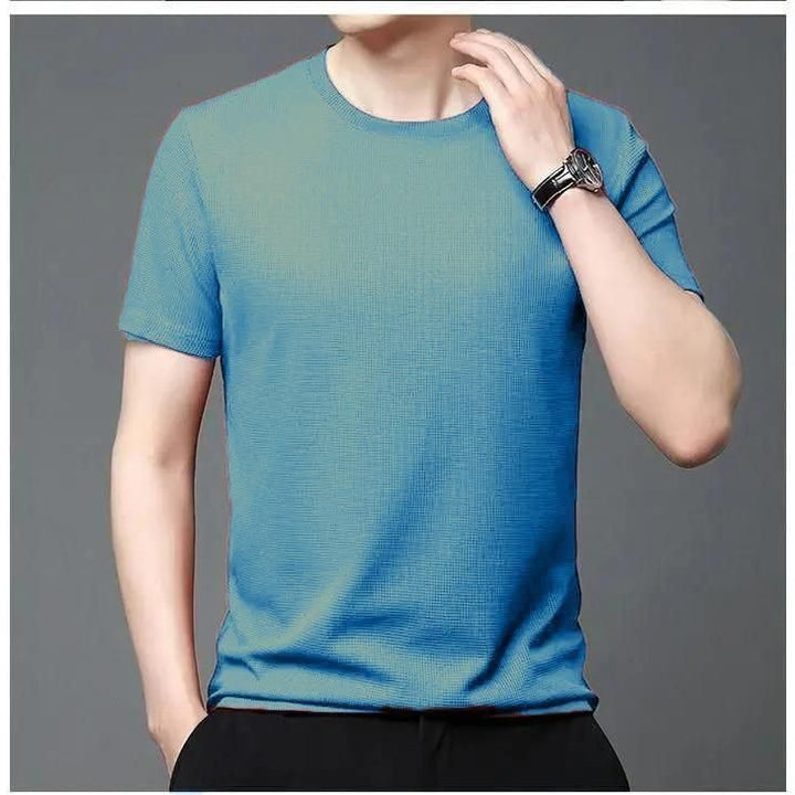 Polyester Stretchable Solid Half Sleeves Mens Round Neck T-Shirt Pack Of 5