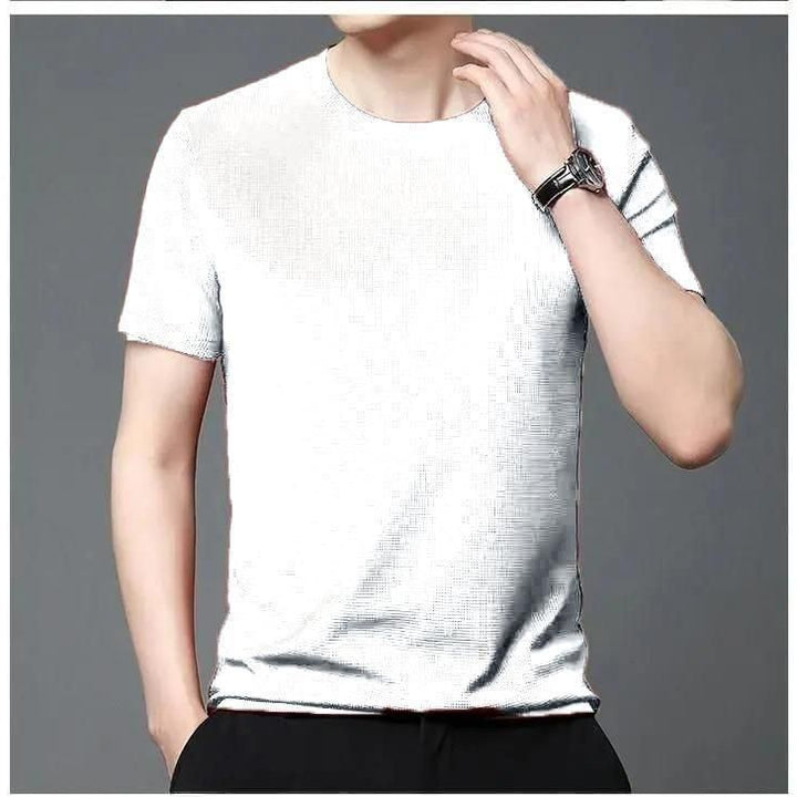 Polyester Stretchable Solid Half Sleeves Mens Round Neck T-Shirt Pack Of 5