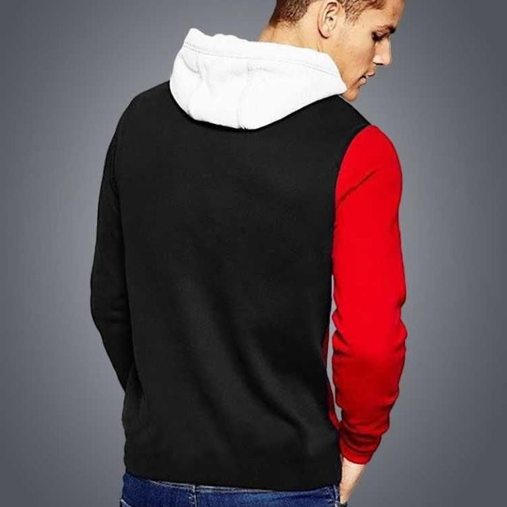 Cotton Blend Color Block Full Sleeves Hooded T-Shirt